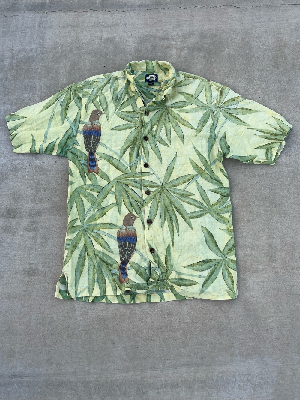Vintage Tommy Bahama Summer Vacation Palm-Print 100% Linen Shirt size S